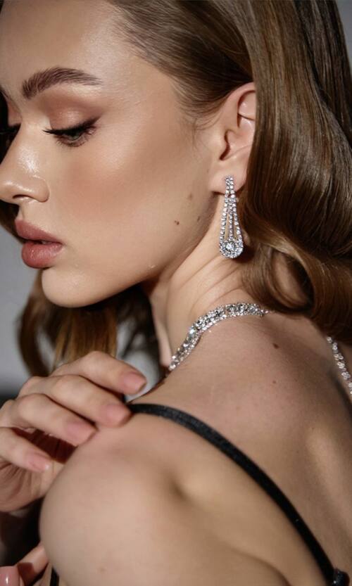 Кольє та Сережки Стрази 25501 Сріблясті