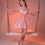 Коктейльна Сукня Перлинний Шифон 24023 Персикова