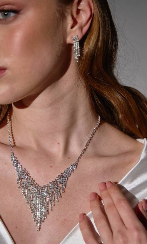 Кольє та Сережки Стрази 25502 Сріблясті