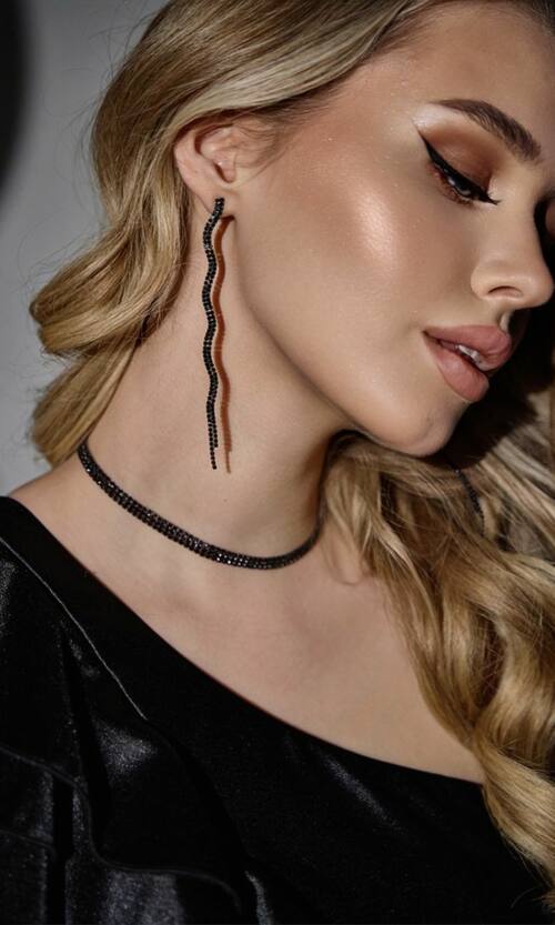 Чокер Стразы Три Ряда 25503 Черные Стразы Три Ряда 25503 Черные