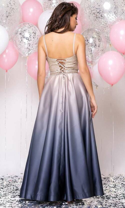 Вечернее Платье Атлас Глиттер 20033 Бежевое