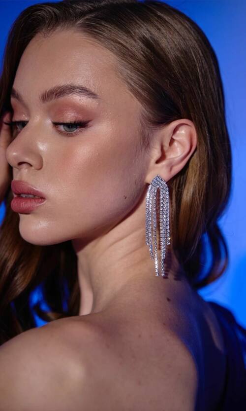 Сережки Маленький Водоспад Стрази 25508 Сріблясті