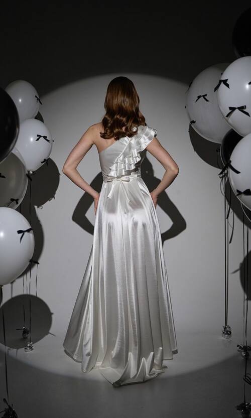 Вечірня Сукня Асиметрія Максі 25004 Молочна