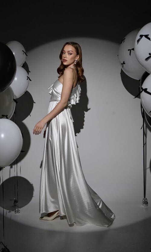 Вечірня Сукня Асиметрія Максі 25004 Молочна