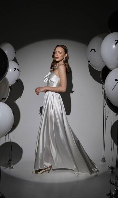 Вечірня Сукня Асиметрія Максі 25004 Молочна