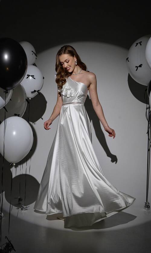 Вечірня Сукня Асиметрія Максі 25004 Молочна