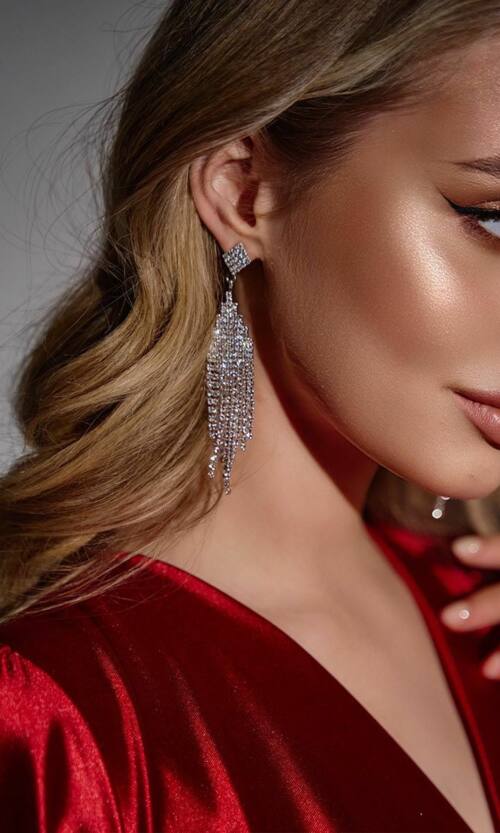 Сережки Краплі Зі Стразами і Пензлем 25504 Сріблясті