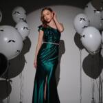 Вечірня Сукня Асиметрична з Рюшами 25003 Зелена