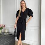 Коктейльна Сукня Футляр Рукав Ліхтарик 25010 Чорна