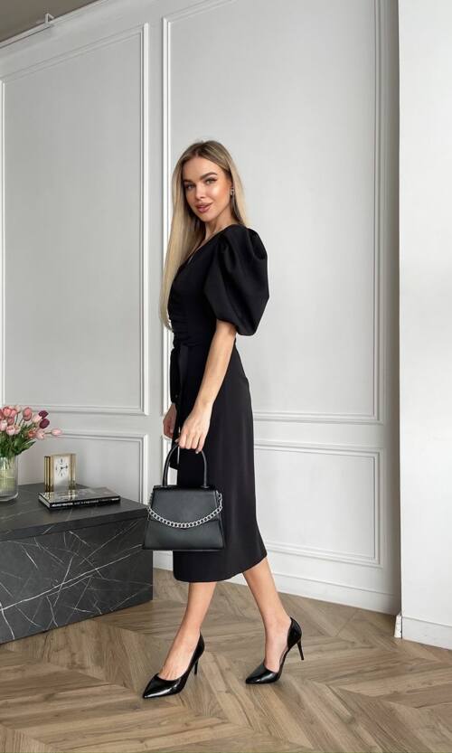Коктейльна Сукня Футляр Рукав Ліхтарик 25010 Чорна