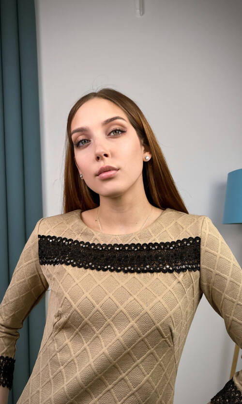 Повсякденна Сукня жаккард ромб 6312 Бежева