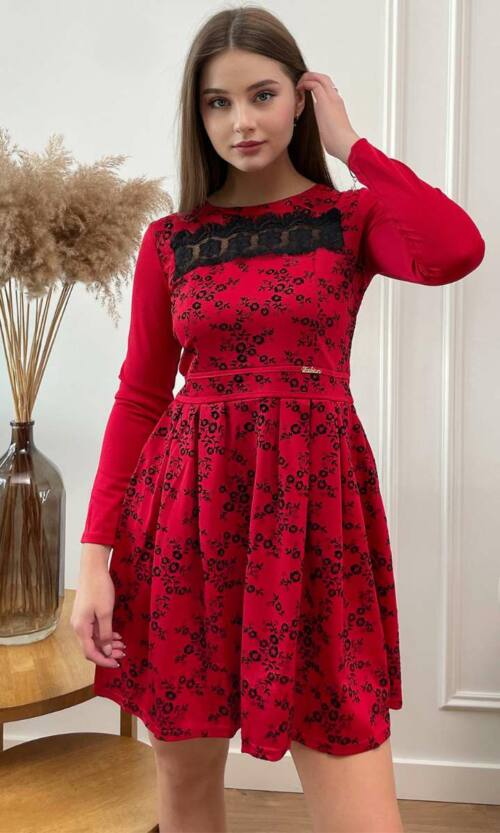 Червоне Повсякденне плаття крепдайвінг флок 7238