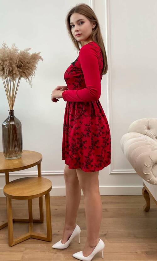 Червоне Повсякденне плаття крепдайвінг флок 7238