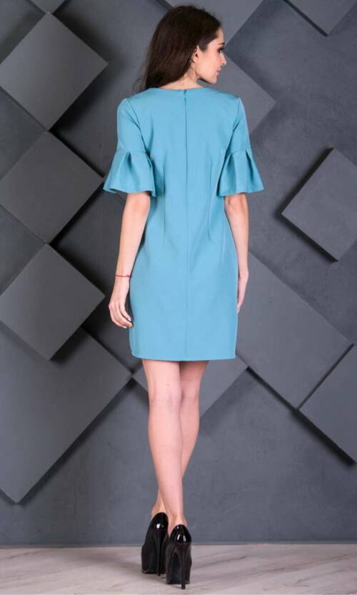 Бирюза Повседневное платье трапеция воланами 7194