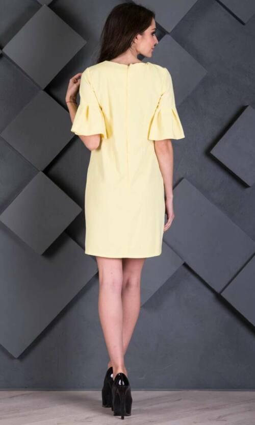 Желтое Повседневное платье трапеция воланами 7194