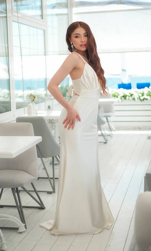 Вечернее Платье Макси Открытая Спина 25014 Кремовая