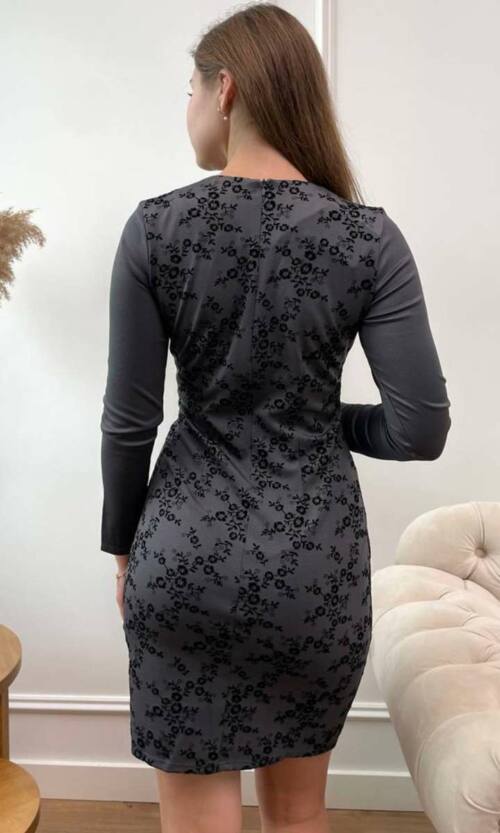 Серое Повседневное платье крепдайвинг флок 7224