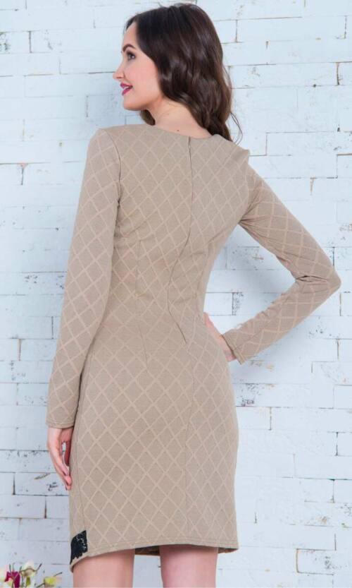 Бежевое Повседневное платье жаккард кружево 6298