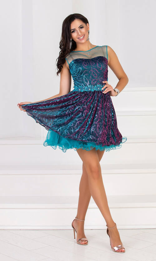 Коктейльна Сукня Шифон Люрекс 5043 Бірюза