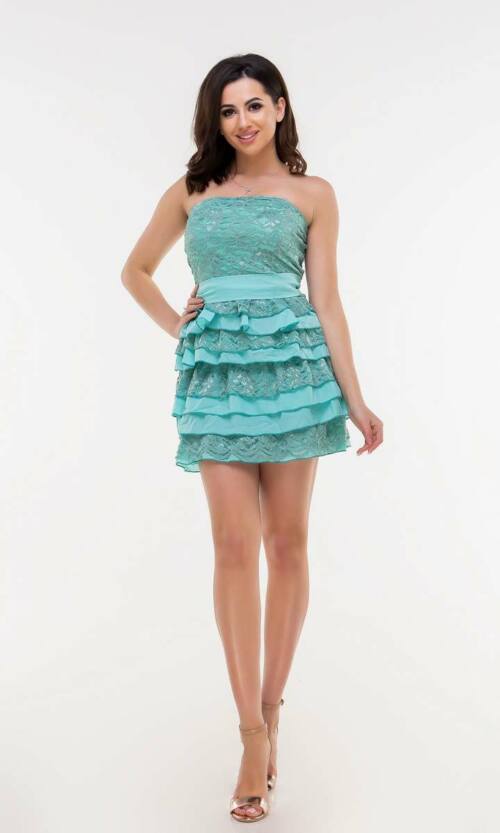 М'ятна Коктейльна сукня відкриті плечі 4076