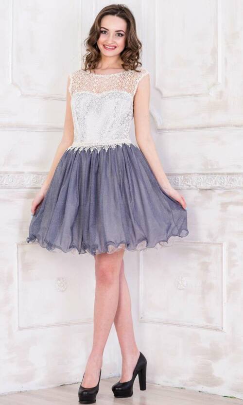 Сіра Коктейльна сукня макраме євросіткою 5083