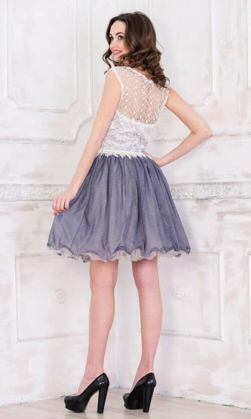 Сіра Коктейльна сукня макраме євросіткою 5083