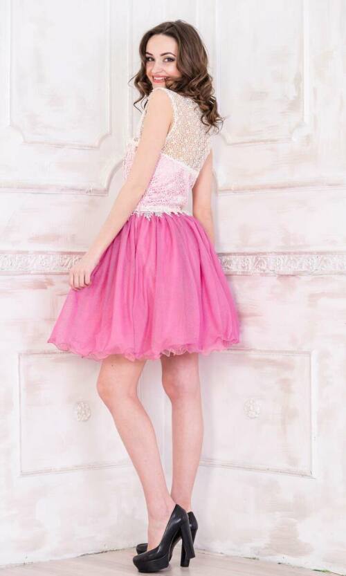 Рожева Коктейльна сукня макраме євросіткою 5083