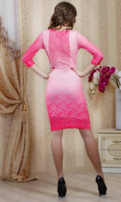 Коралова Коктейльна сукня гіпюр омбре 4016