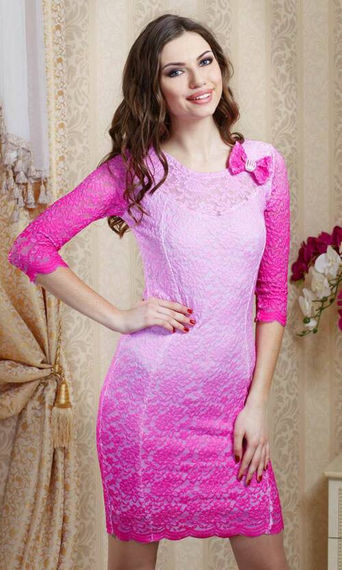 Рожева Коктейльна сукня гіпюр омбре 4016