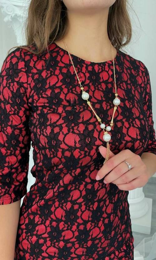 Чорно/червона Коктейльна сукня футляр намисто 5230