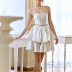 Коктейльна Сукня Корсет Подвійна Спідниця 25012 Молочна