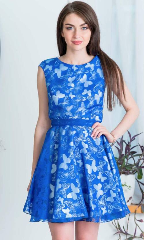 Электрик Повседневное платье лен/органза бабочки 7089