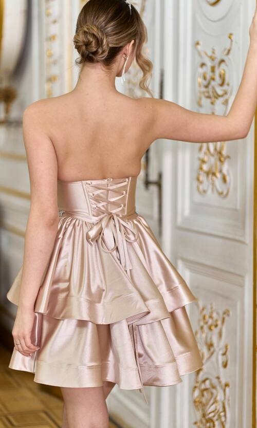 Коктейльное Платье Корсет Двойная Юбка 25012 Бежевая