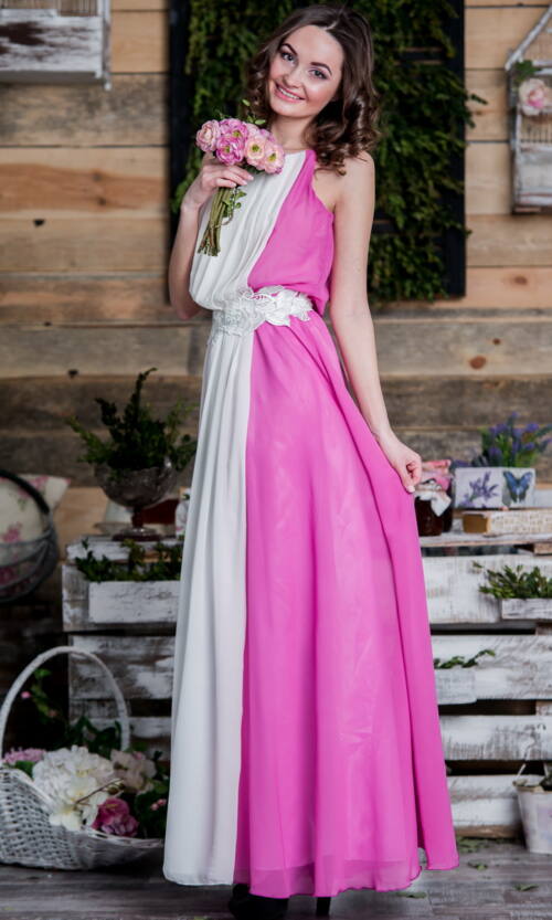 Літня Сукня Шифон Атлас 5066 Рожева