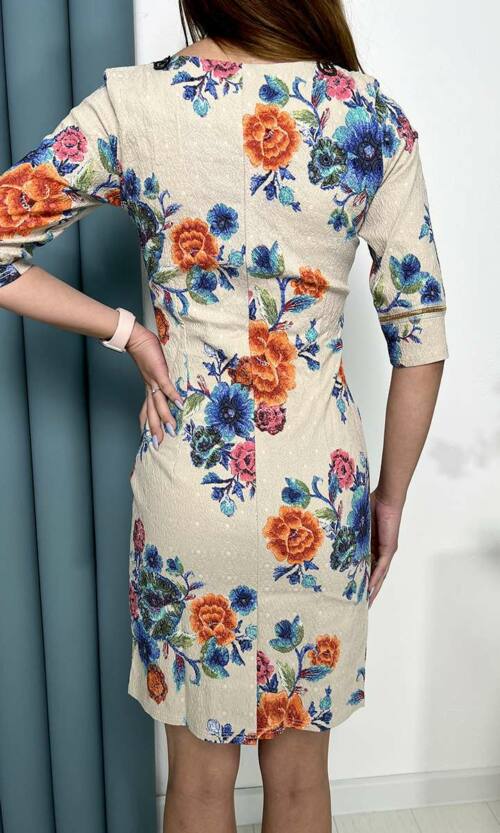 Бежева Коктейльна сукня футляр жаккард 4041