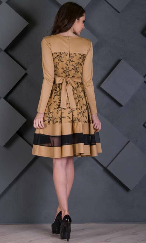 Горчица Повседневное Платье крепдайвинг флок 7219