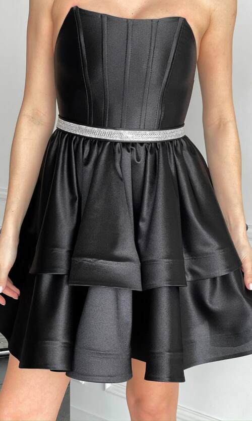 Коктейльна Сукня Корсет Подвійна Спідниця 25012 Чорна