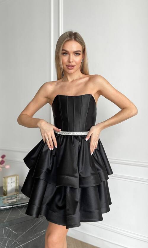 Коктейльна Сукня Корсет Подвійна Спідниця 25012 Чорна