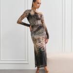 Коктельна Сукня Сітка Принт 24066 Бежева