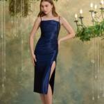 Коктейльна Сукня Атлас Міді 25017 Синя