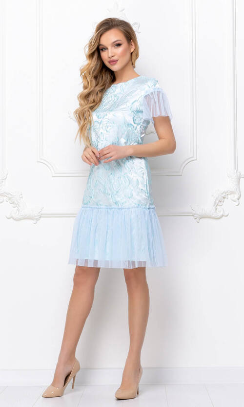 Коктейльное Платье жаккард парча 8074 Голубое