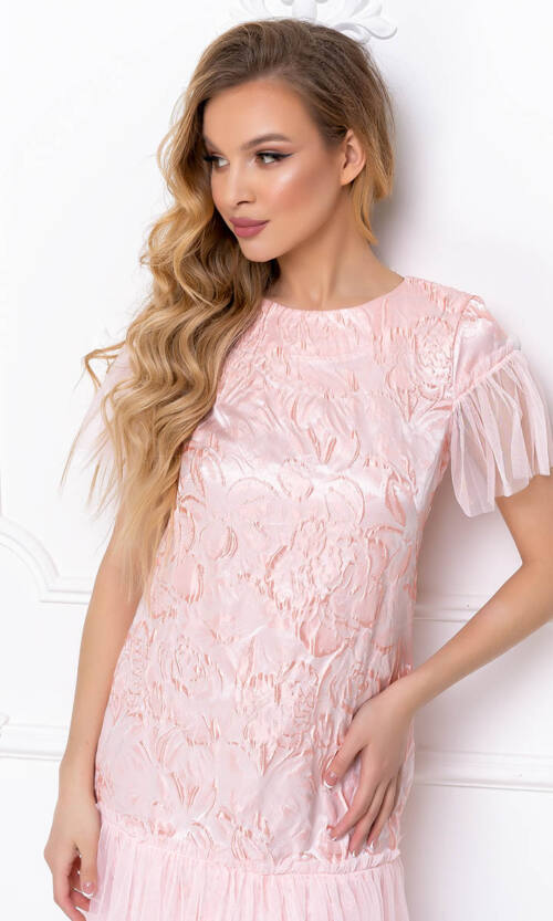 Коктейльна Сукня жакард парча 8074 Рожева