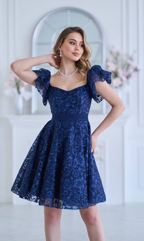 Коктейльна сукня "Гіпюр Лілія" 25009 Синя