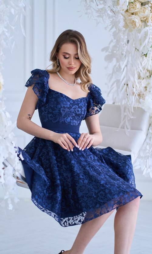 Коктейльна сукня "Гіпюр Лілія" 25009 Синя