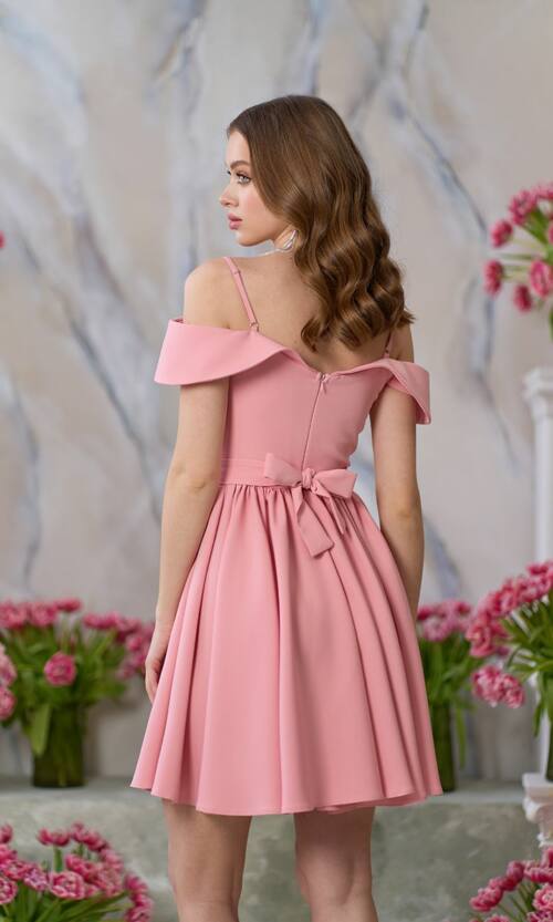 Коктейльна Сукня Відкриті Плечі 24045 Рожева