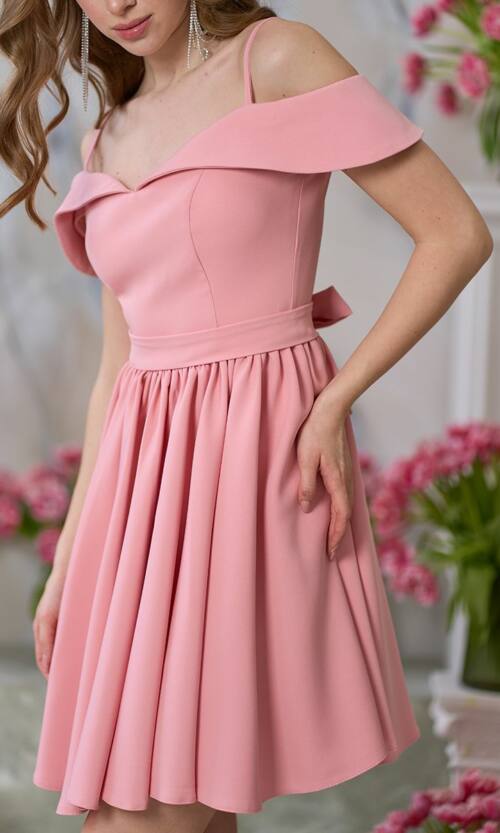 Коктейльна Сукня Відкриті Плечі 24045 Рожева