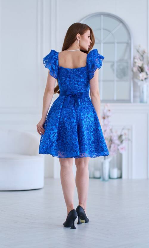 Коктейльное платье "Гипюр Лилия" 25009 Электрик