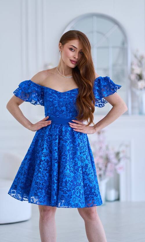 Коктейльное платье "Гипюр Лилия" 25009 Электрик