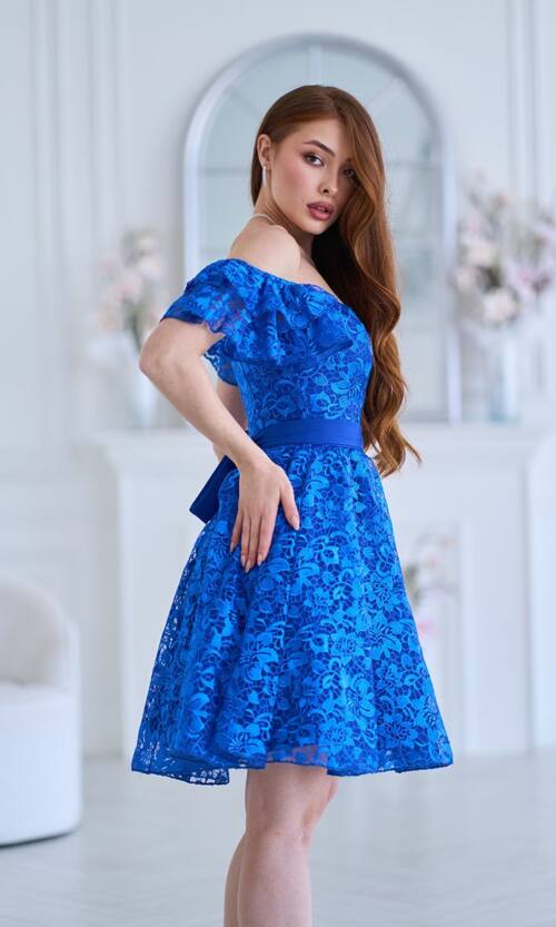 Коктейльное платье "Гипюр Лилия" 25009 Электрик