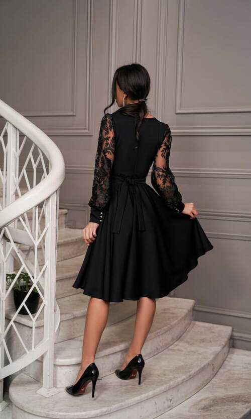 Коктейльна Сукня Рукава Вишивка 22088 Чорна